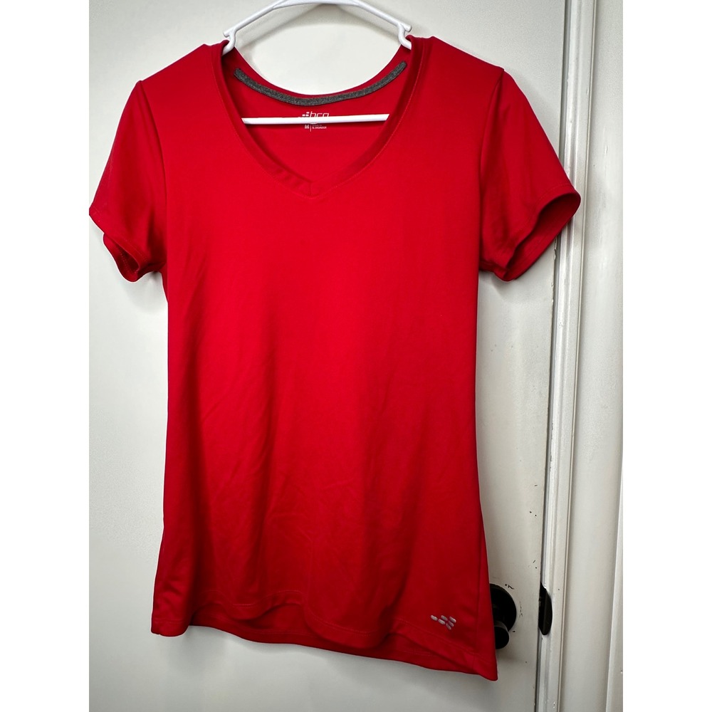 BCG Womens V-Neck Short Sleeve Athletic T-Shirt Solid Red Performance Top Size M